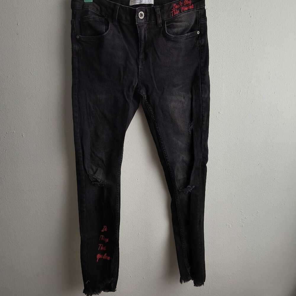 Zara Distressed Graphic Black Skinny Jeans